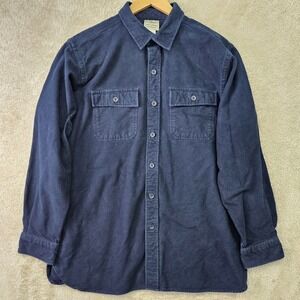 LL Bean Chamois Shirt Traditional Fit  Men's Large Navy Blue Chest Pockets Heavy
